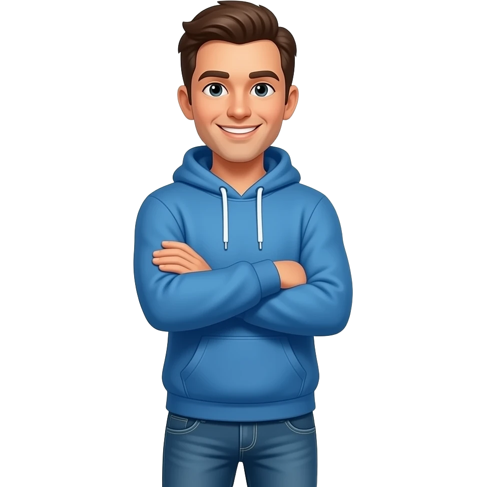A 3D emoji-style illustration of a friendly man in casual clothes (blue hoodie and jeans), standing with arms crossed and looking directly at the viewer with a warm smile. Text in side: 'Answer to them,' are in bold white text, while the name 'Baly' is rendered in a vibrant, glowing sky blue color. emoji