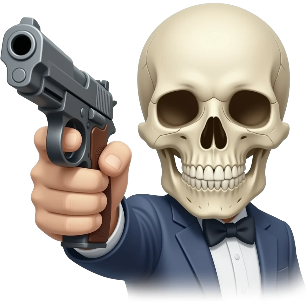 Skull with gun front firing position emoji