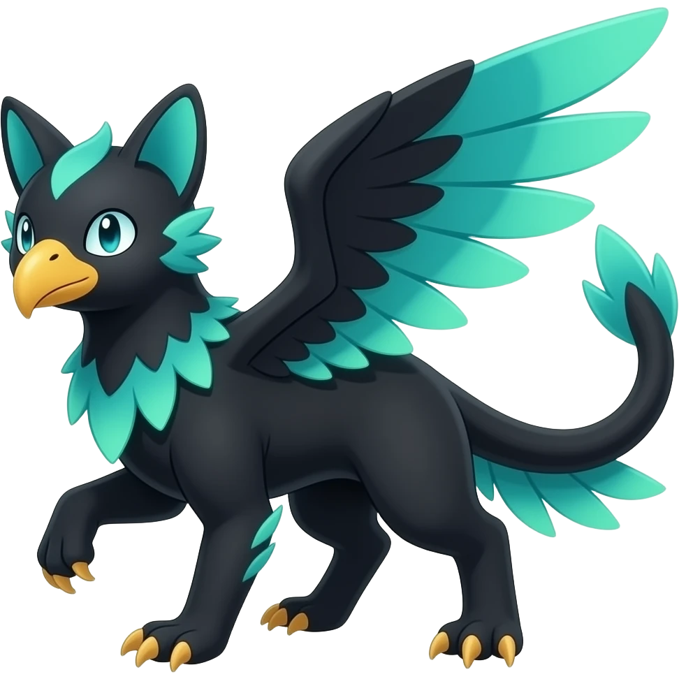 Black Dark Exotic Tropical Beaked Feathery Nocturnal Neon-glowing Abyssal Nightly Abyss-Cat-Gryphon-Salandit-Nargacuga-Silvally-Fakémon Creature (full body) emoji