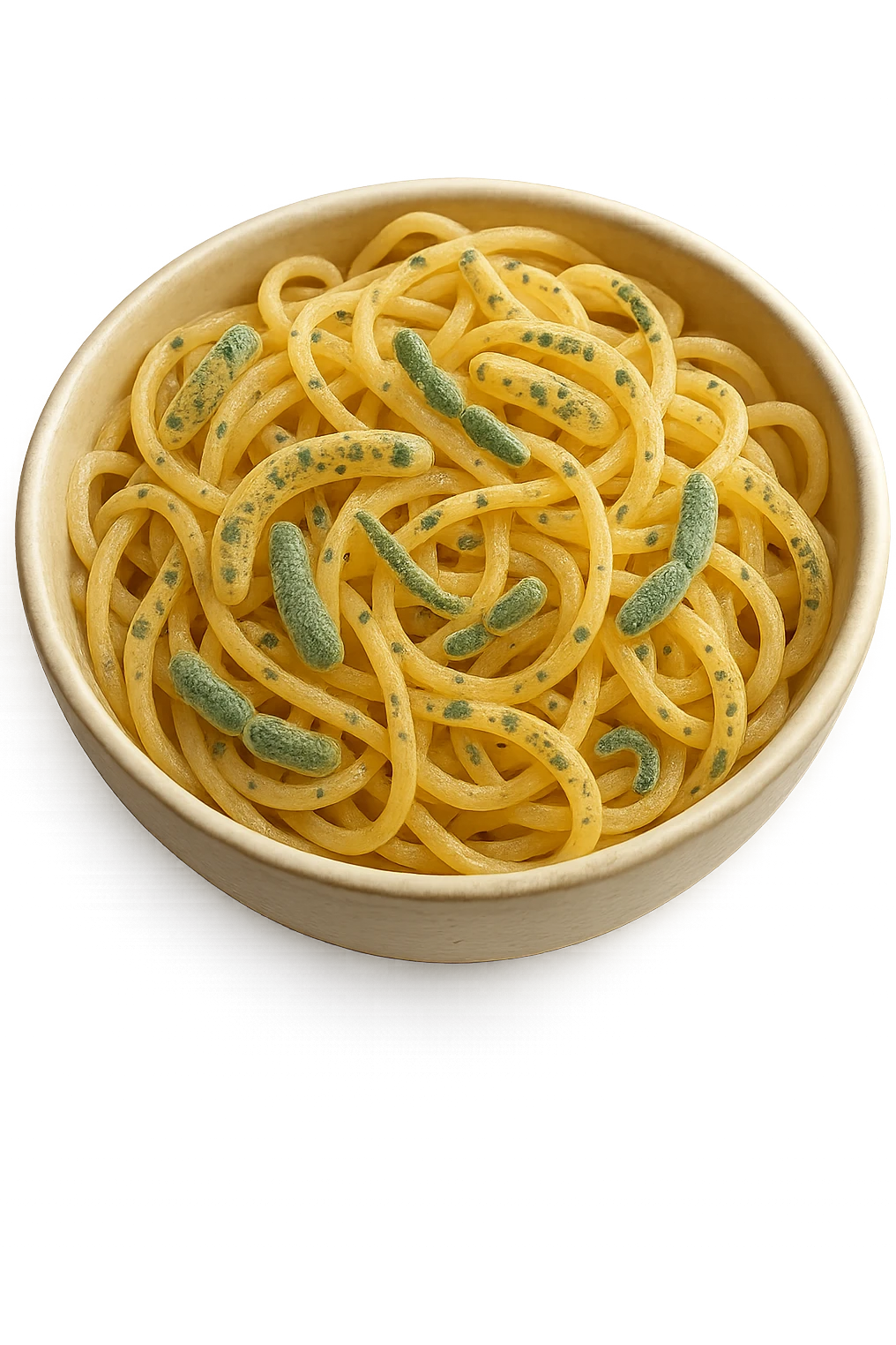 BOWL DI PASTA CON BATTERI INTESTINALI DENTRO, iperrealistico 4k emoji
