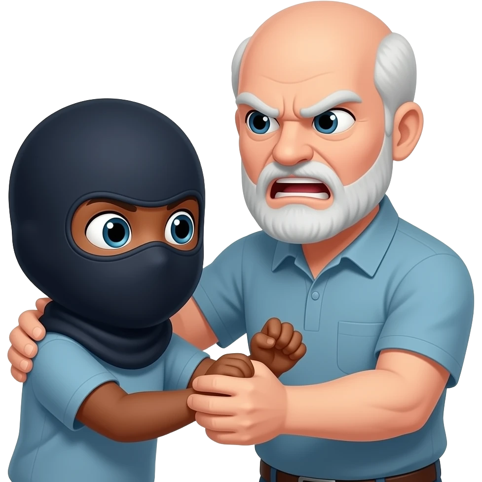 black child wearing a balaclava on getting beat up by a bald angry old white guy with a black gotee emoji