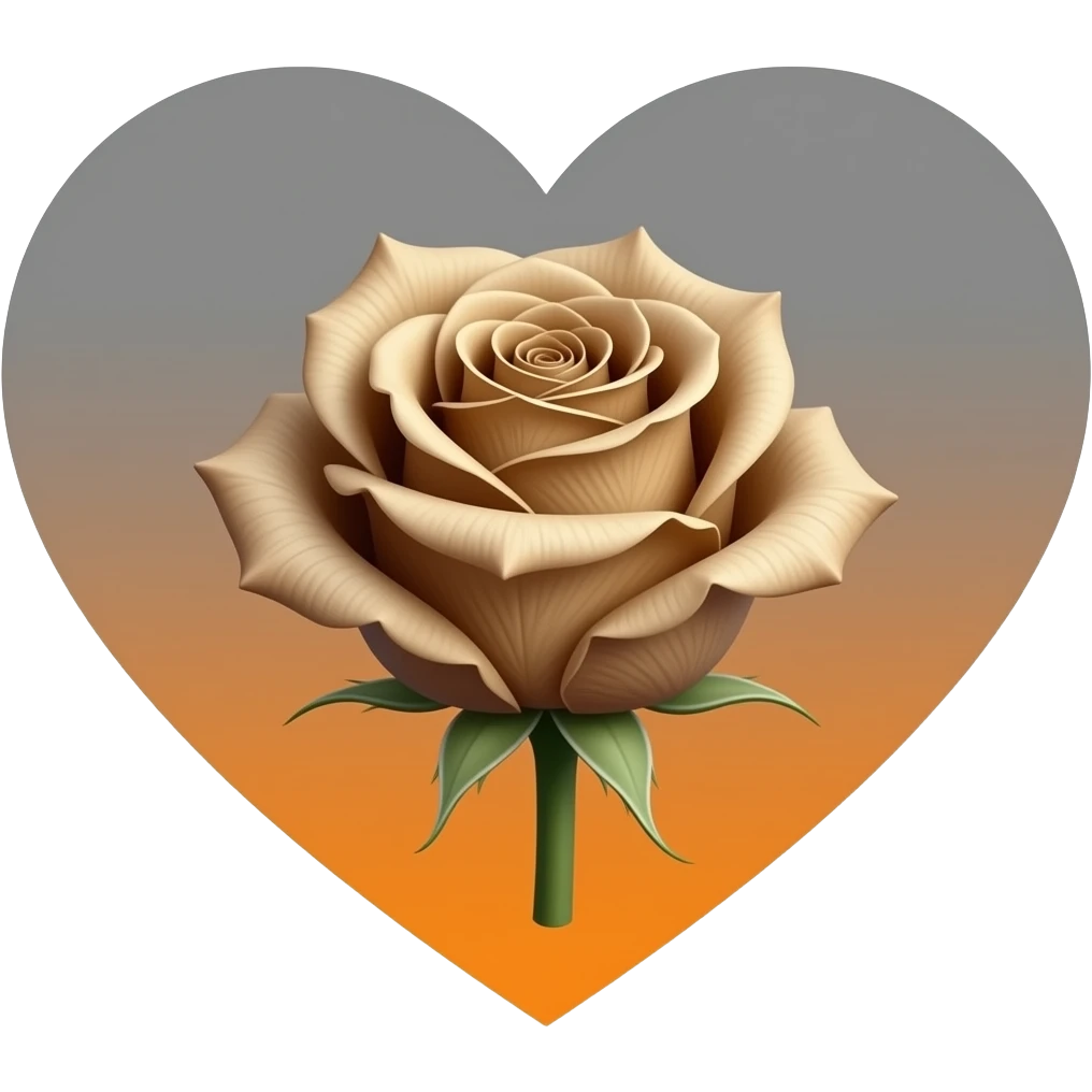 gray and orange ombre heart dead rose flower emoji