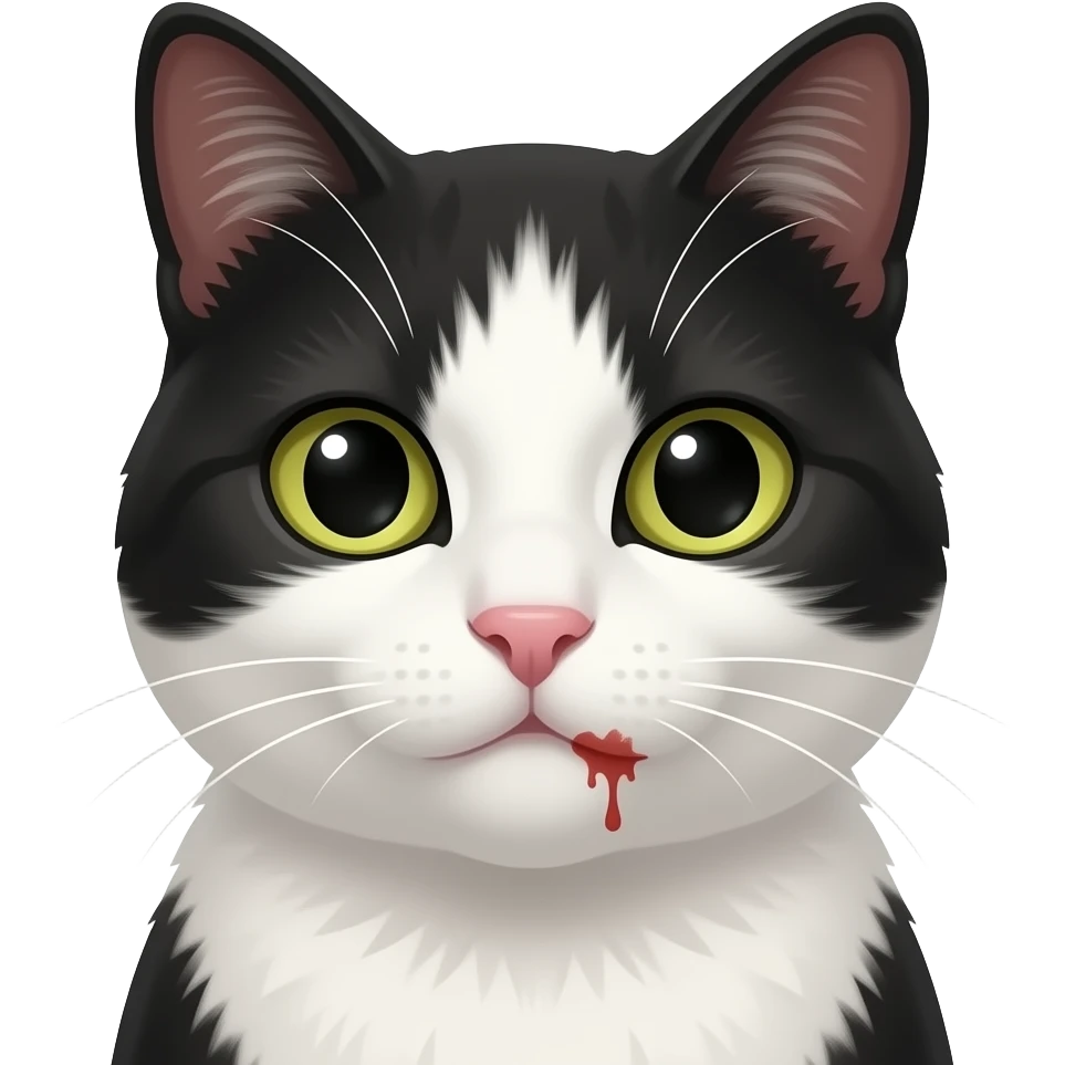 Emoji de gato blanco y negro con mancha abajo de la boca y en la punta de la naris emoji