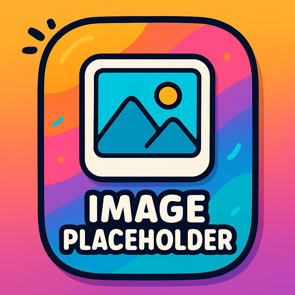 Make the image placeholder more colorful with a vibrant gradient background. Use a rounded rectangle shape with a generic photo icon in the center. Style it in vibrant toon style with bright, lively colors and smooth gradients. emoji