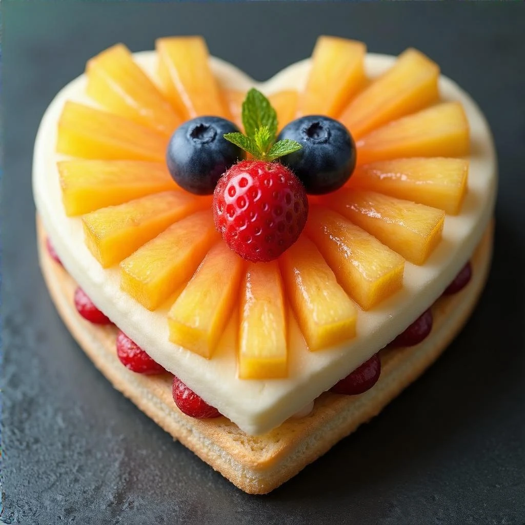 heart-shaped food with a fruit topping emoji