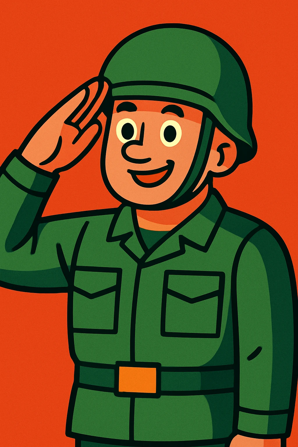 cartoon army soldier saluting, green uniform, helmet emoji