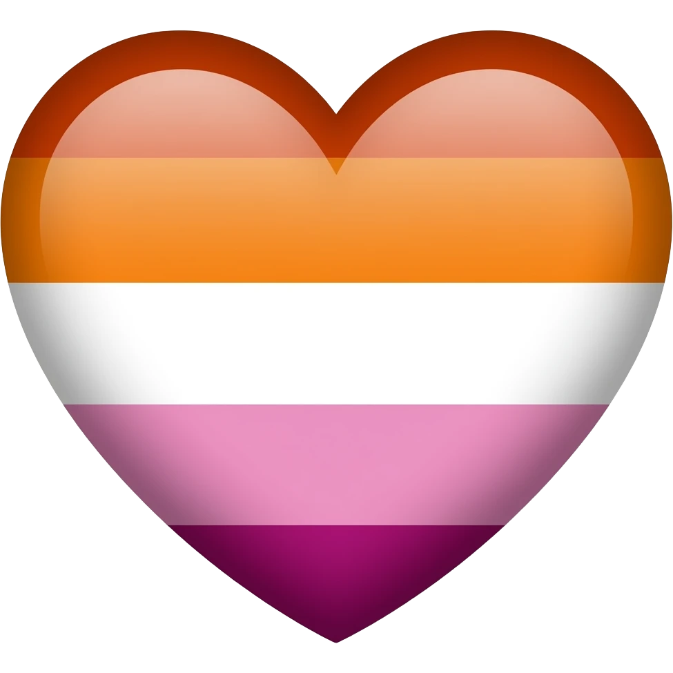Lesbian flag heart dark orange, orange, light orange, white, pink, dusty pink, and dark rose emoji