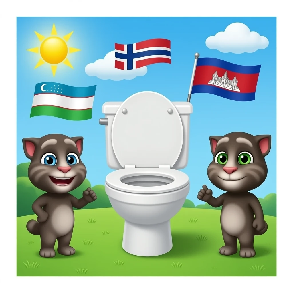 WC toilet Talking Tom and friends ўзбекNorthern Frisianистон герби 캄보디아 깃발 emoji