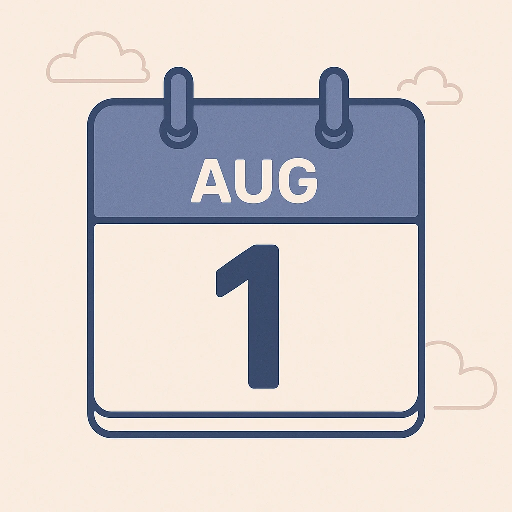 minimalist calendar block, date August 1 emoji