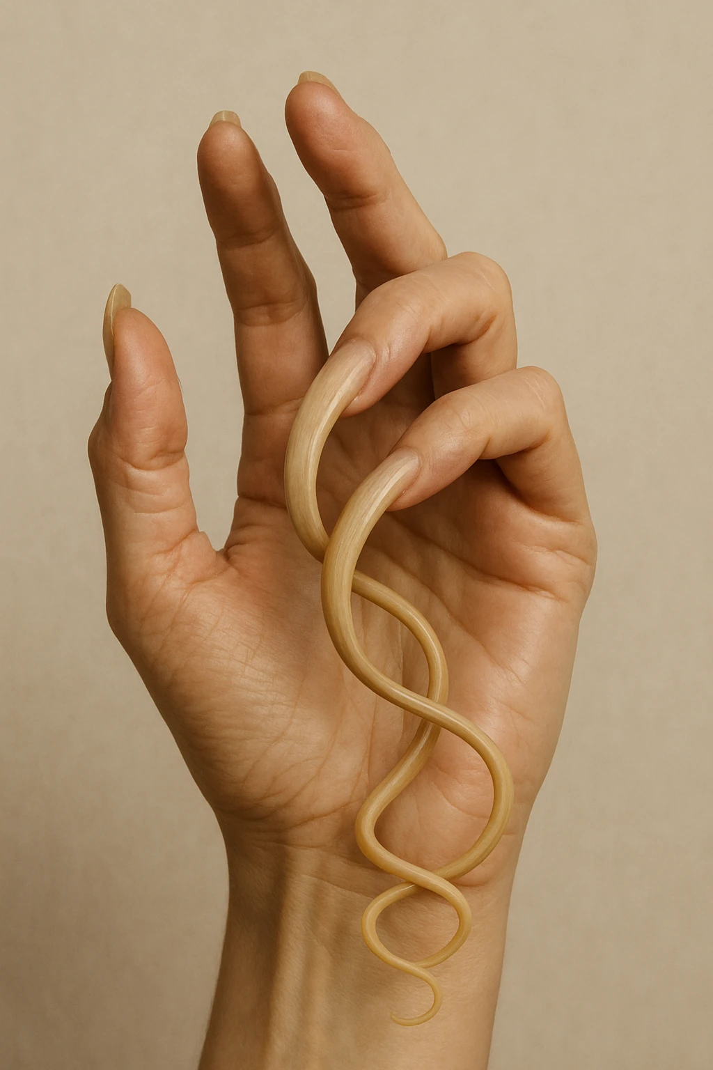 Shridhar Chillal, close-up of a single hand with very long, spiraled fingernails, realistic style, neutral background emoji