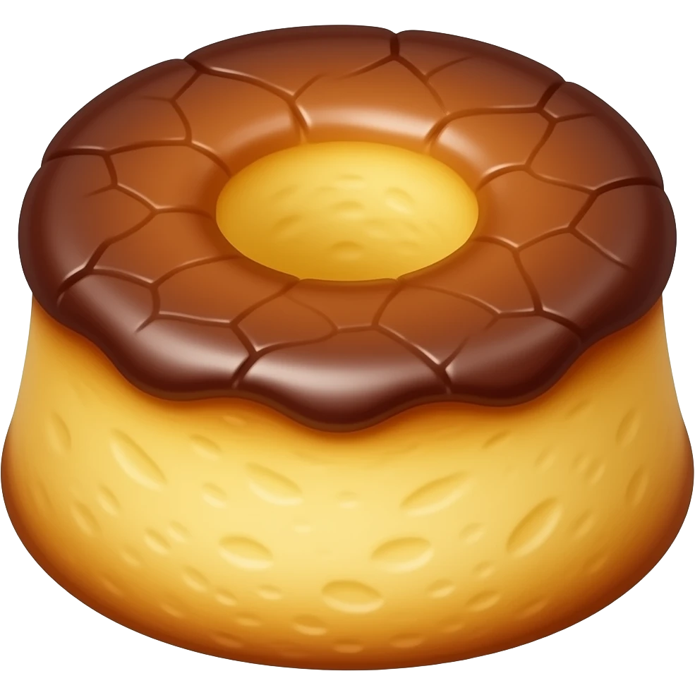 cute mini butter cake dessert emoji, small dome shaped cakes with caramelized dark golden brown surface and soft cracks on top, glossy buttery texture, kawaii dessert style, simple emoji design, sticker style, transparent background emoji
