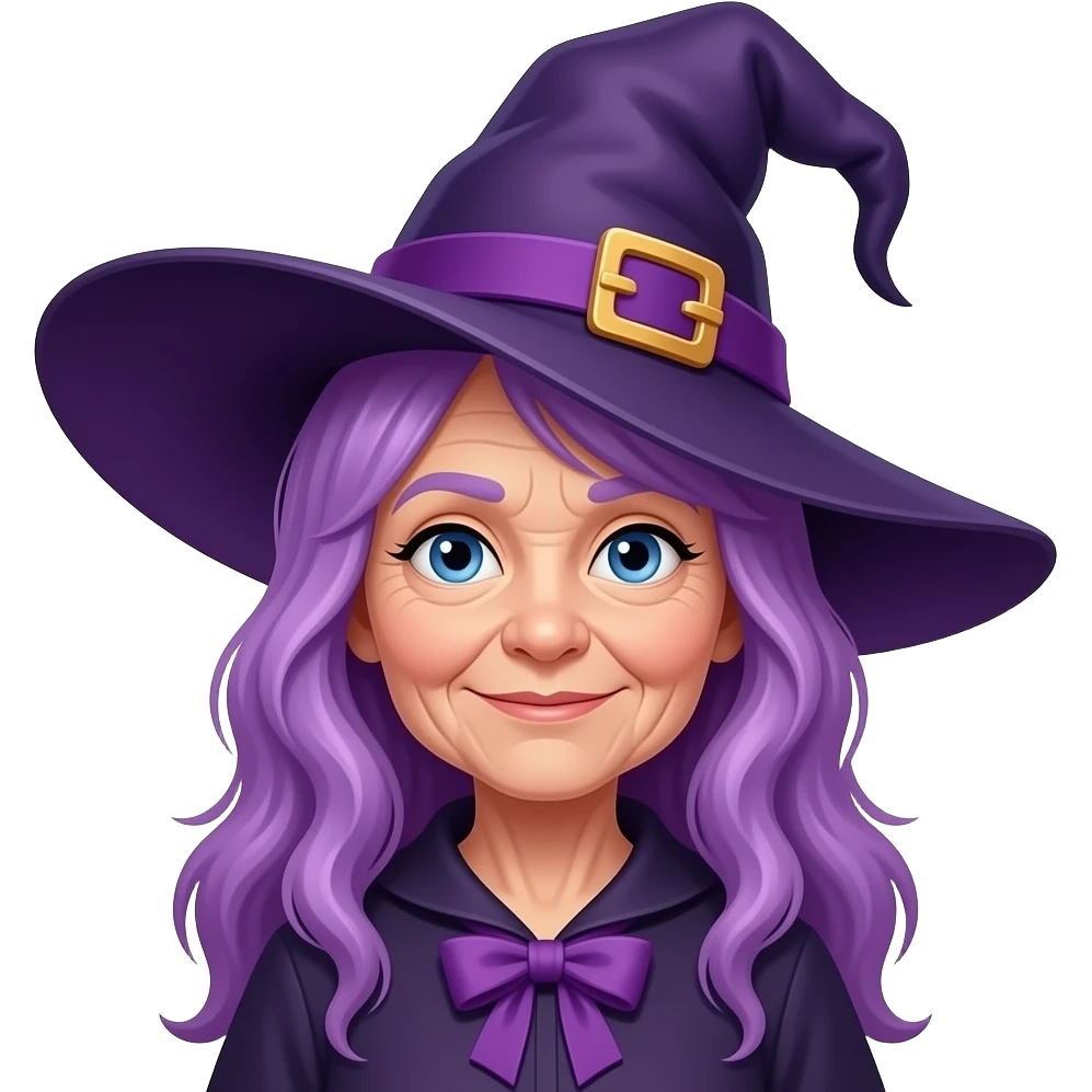 old woman witch in purple hair and purple hat emoji