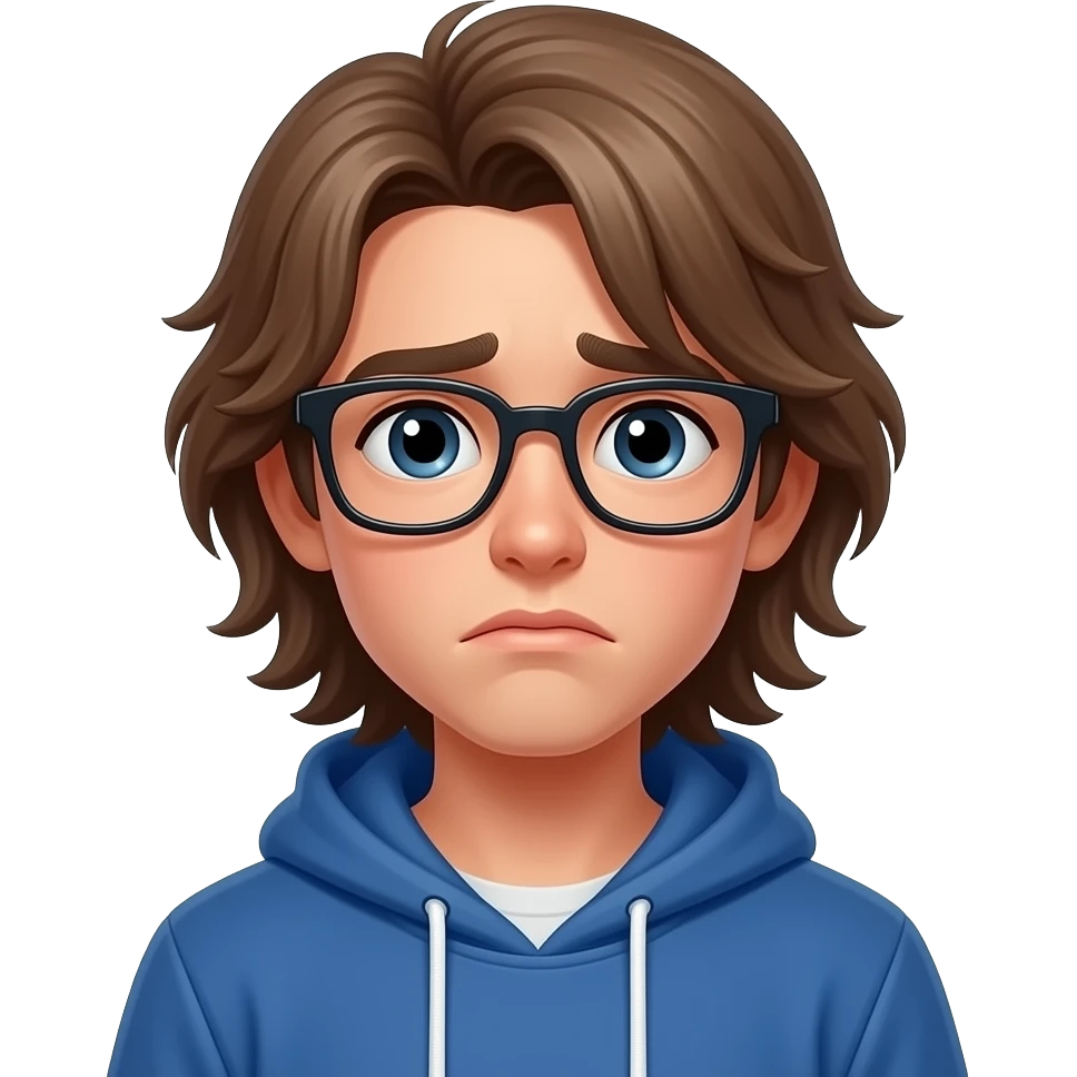 scared with long hair but a teen boy  with glasses emoji