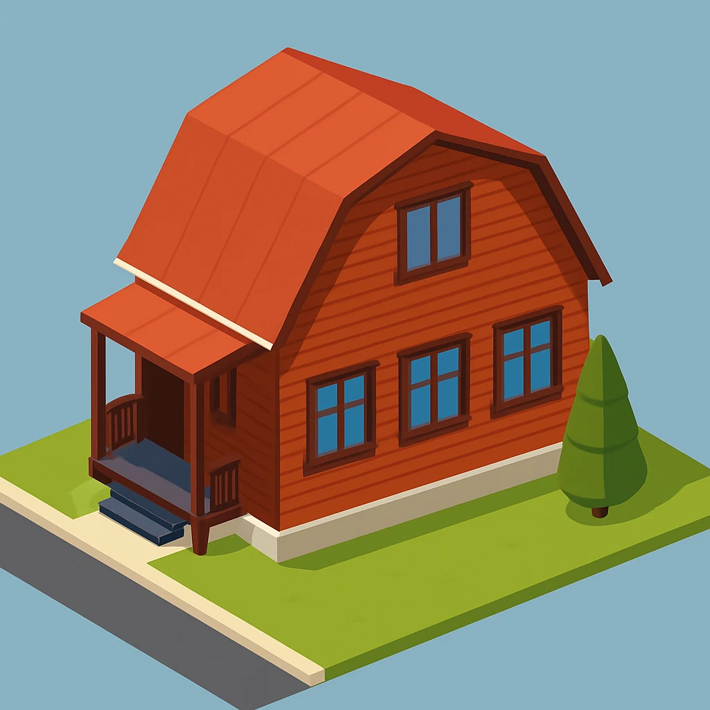 isometric illustration of the building. 3D isometric infographic design. Clean lines, bright and saturated colors, minimal unnecessary details. View from above at an angle (isometric), showing the roof, facade, and part of the surrounding area. Soft shadows, daylight lighting, no harsh contrasts. Background should be solid (blue, gray, or light tone). Add a small area around the building (roads, tiles, grass) so the building looks complete. Accurately represent the architectural features of the building (roof shape, facade, colors). Final style should be neat and polished, similar to posters or educational infographics. emoji