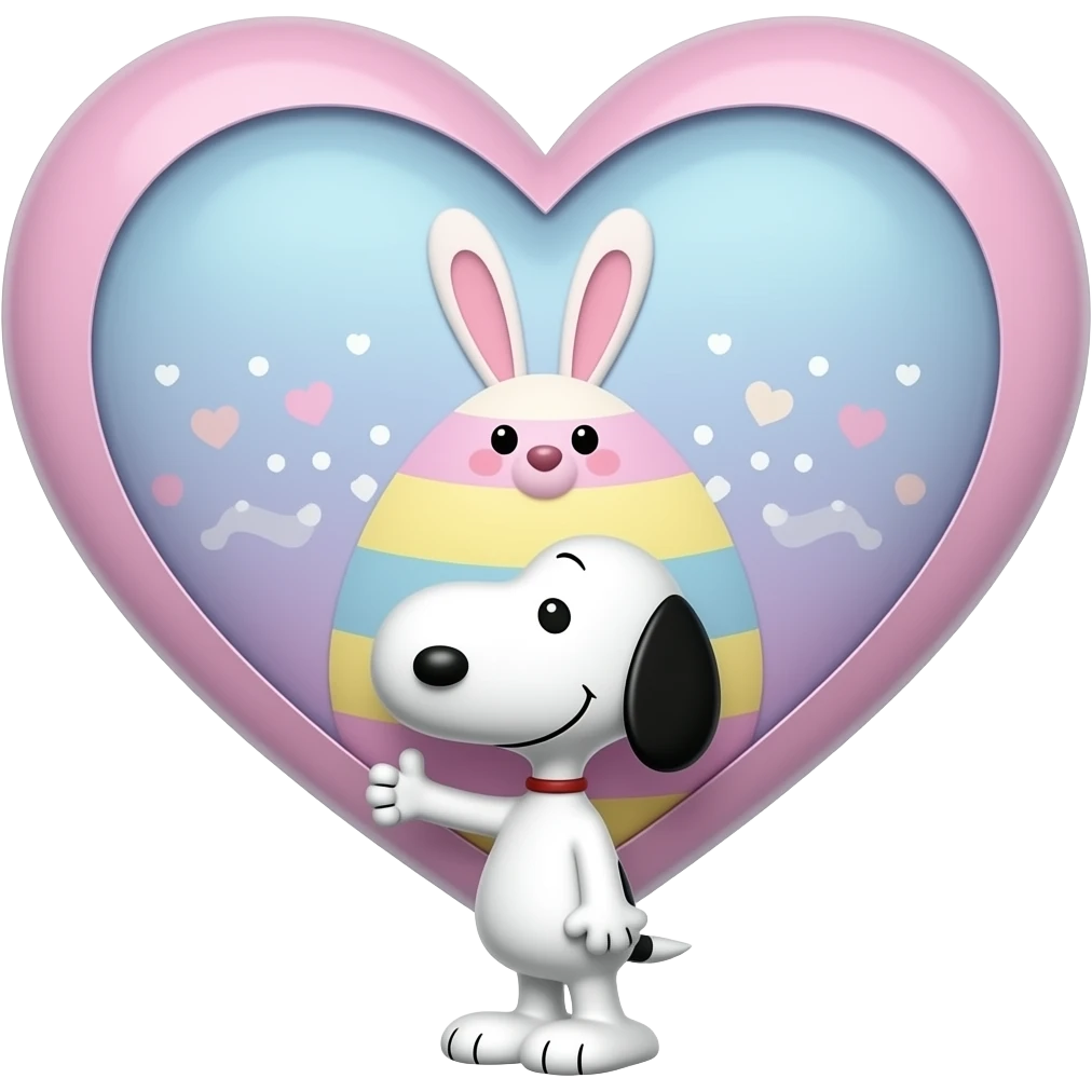 Bigger heart with cute easter design inside with very small snoopy holding the oversized heart OVER HIS HEAD emoji