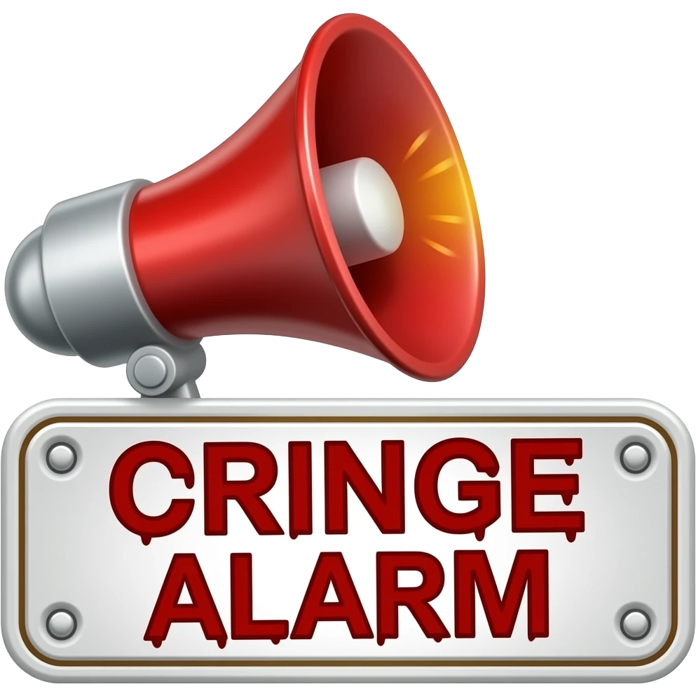 A blaring siren with visual sound effects, a label below it with text "Cringe Alarm with a horror font", filled background emoji