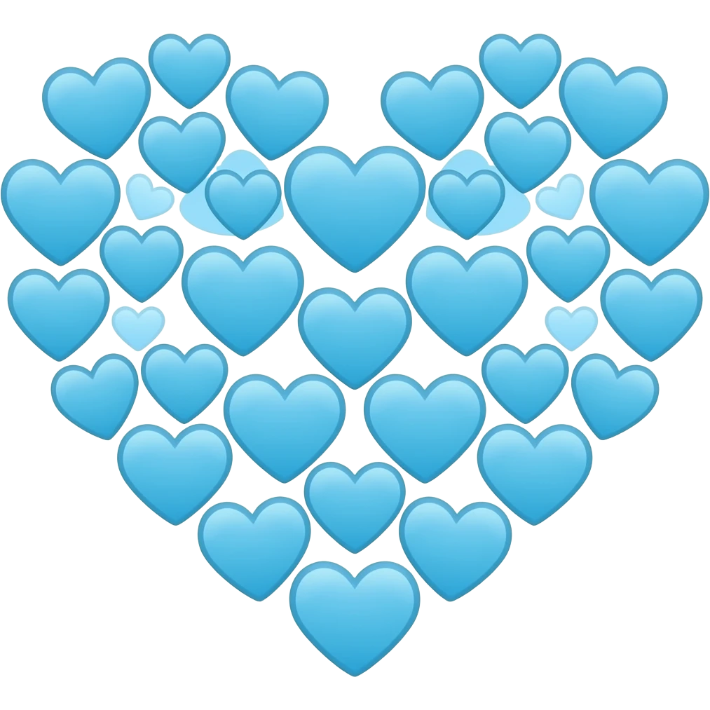many cute and pretty light 2D azure hearts🩵 disposed perfectly in a perfect heart shape emoji
