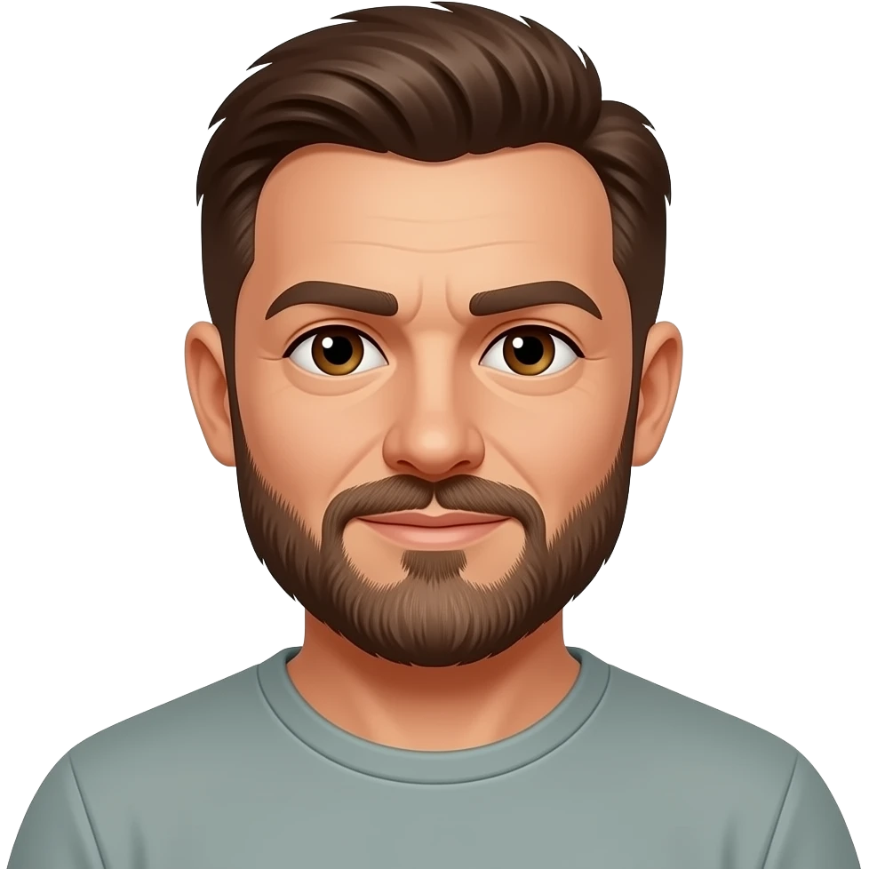 sakallı kumral kısa saçlı kahverengi gözlü 45 yaşlarında bir adam oluştur emoji