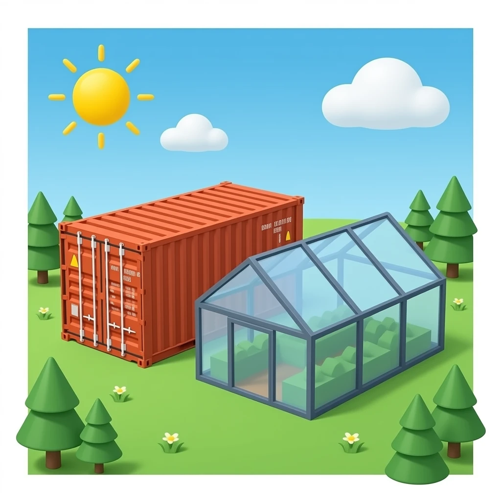 Shipping Container and Greenhouse Shipping Container next to each other emoji