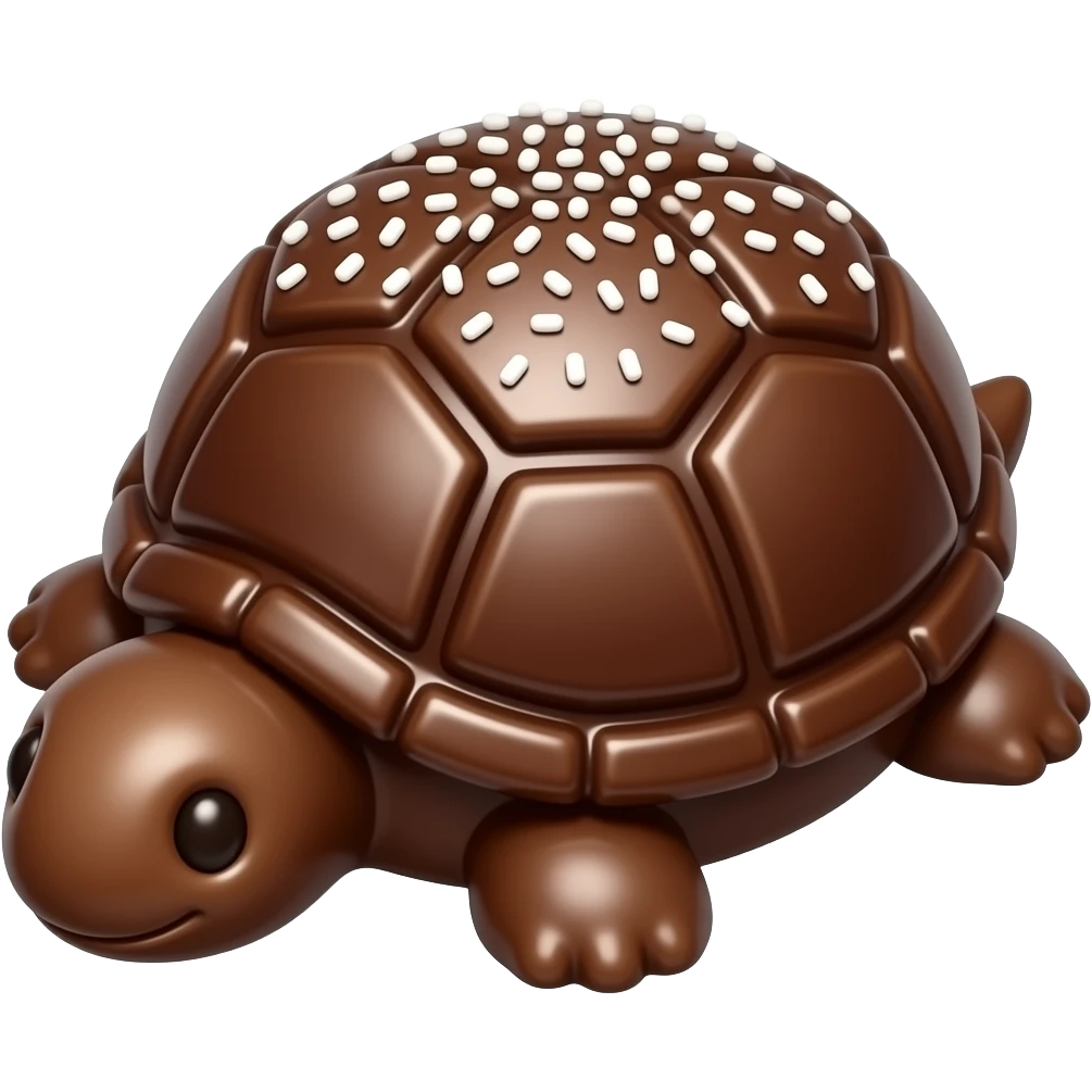 chocolate turtle shaped cake with white sprinkles emoji