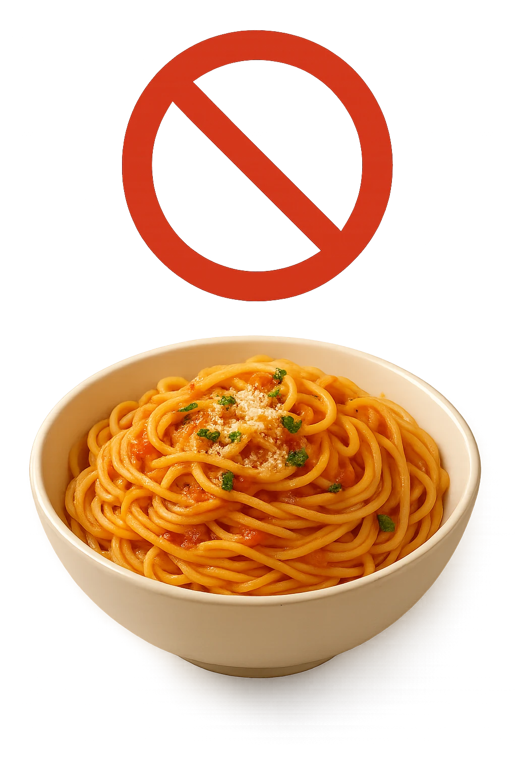 BOWL DI PASTA CON DIVIETO SOPRA,  realistici emoji