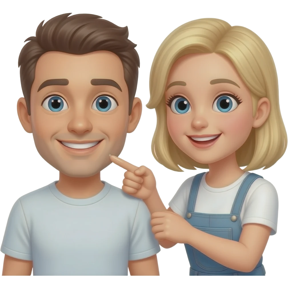 A white blonde female peeing on a man. Smiling. Happy emoji