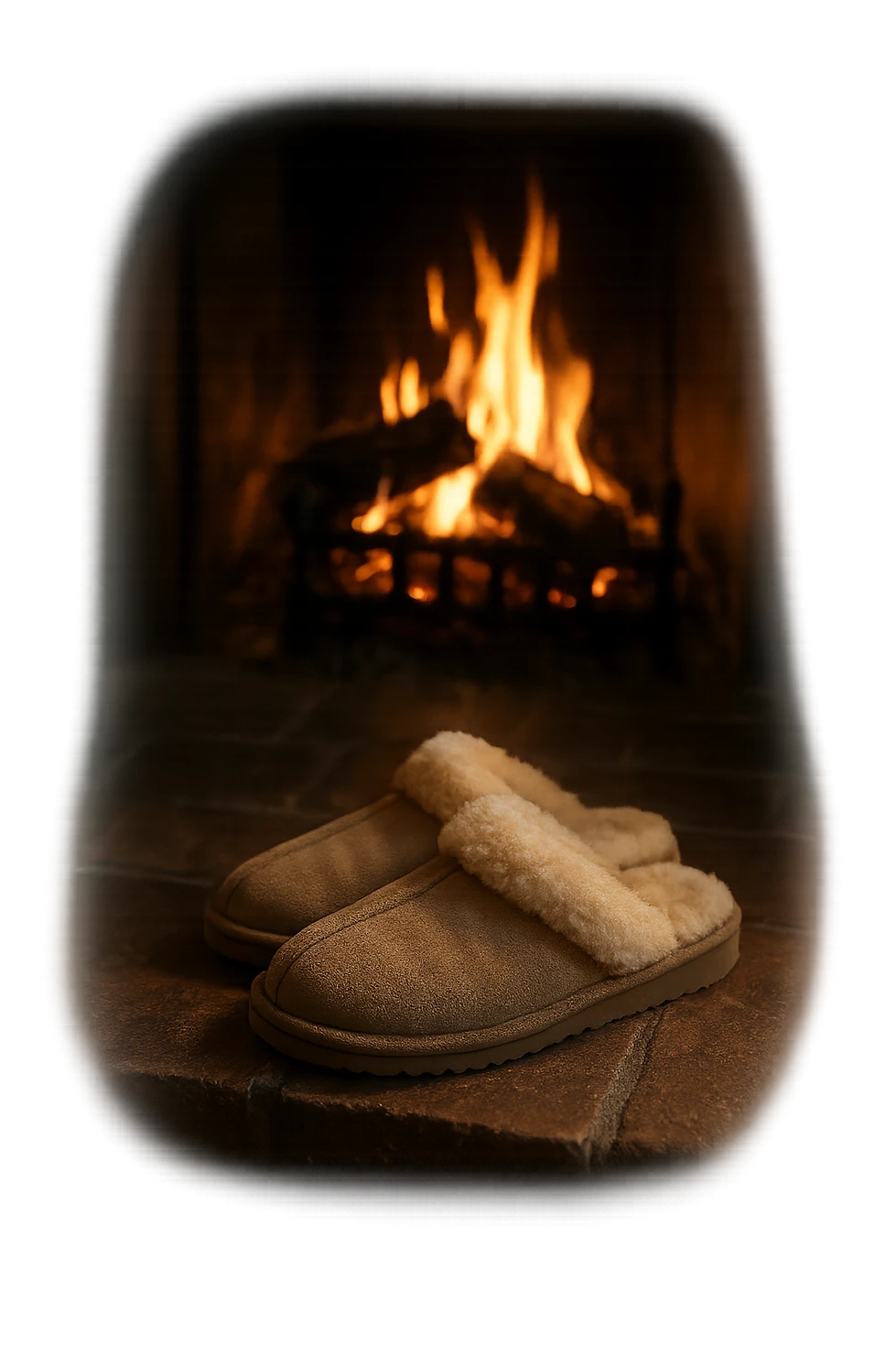 cozy slippers by a fireplace, warm glow emoji