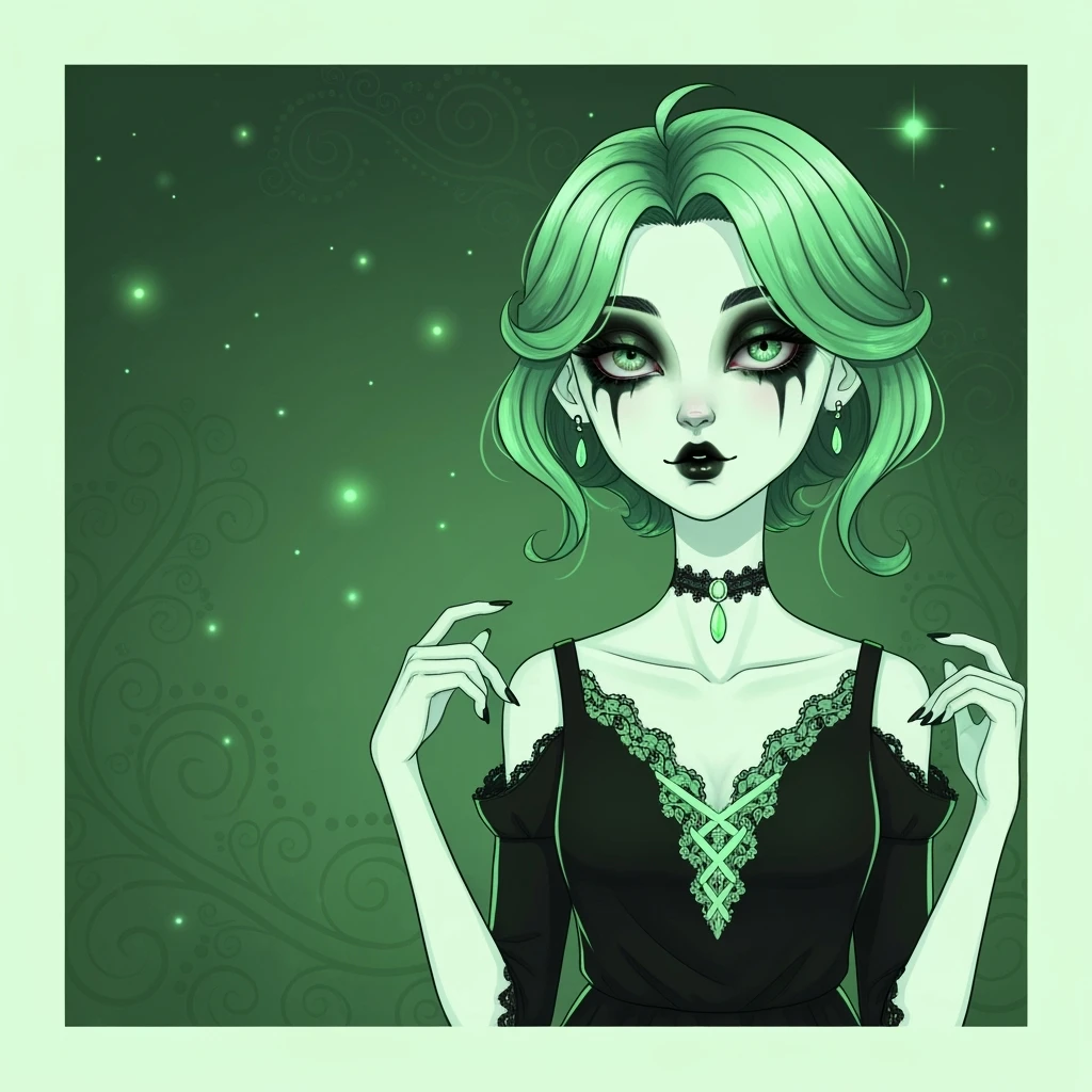 green goth profile banner, cute, expressive, minimal, variation 1 emoji