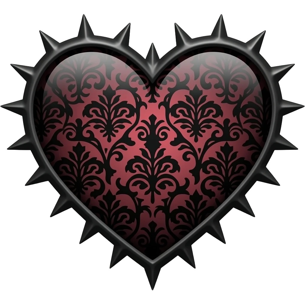Deep dark Reddish Gothic emo edgy cool spiky Heart with black damask pattern emoji