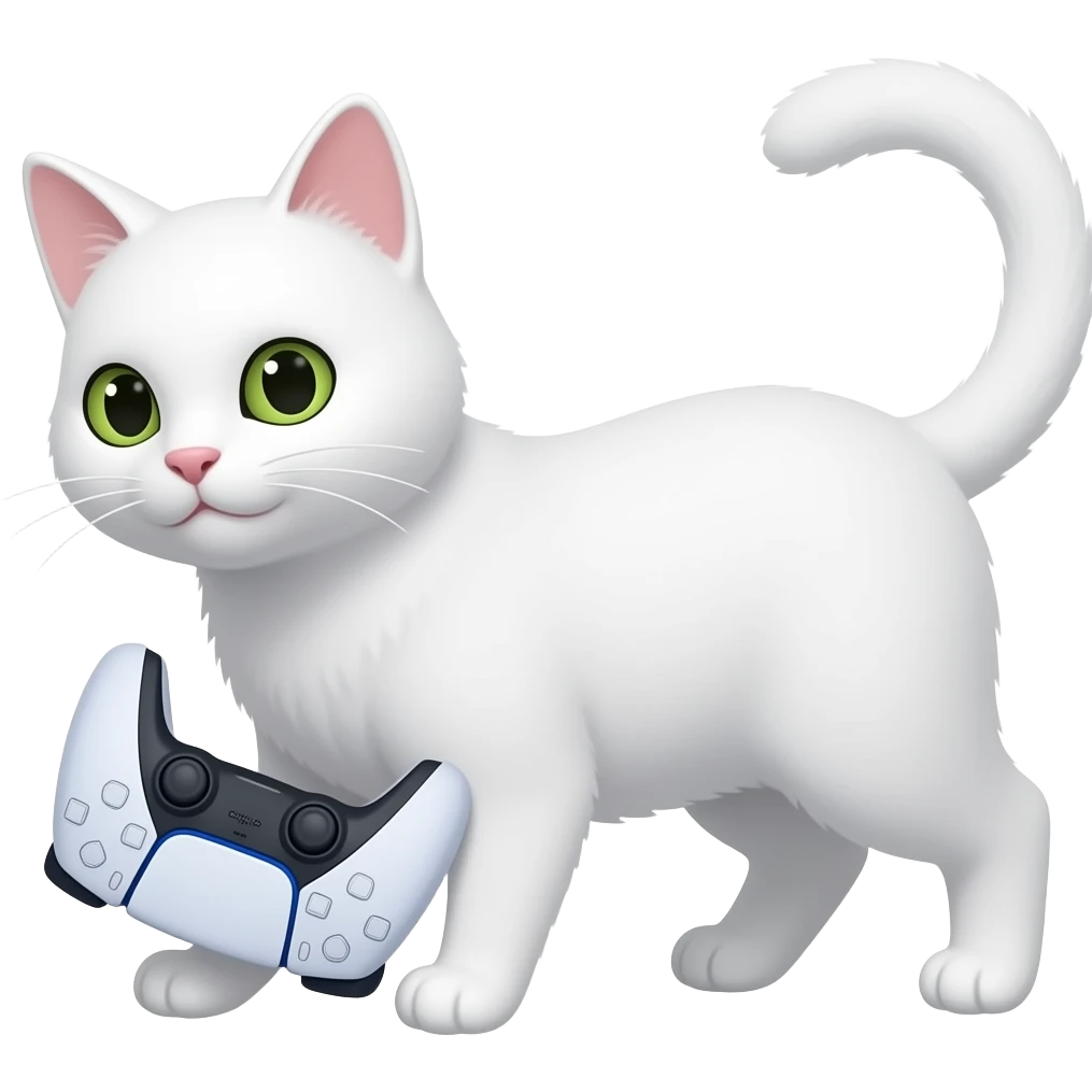 A white cat playing with ps5 emoji