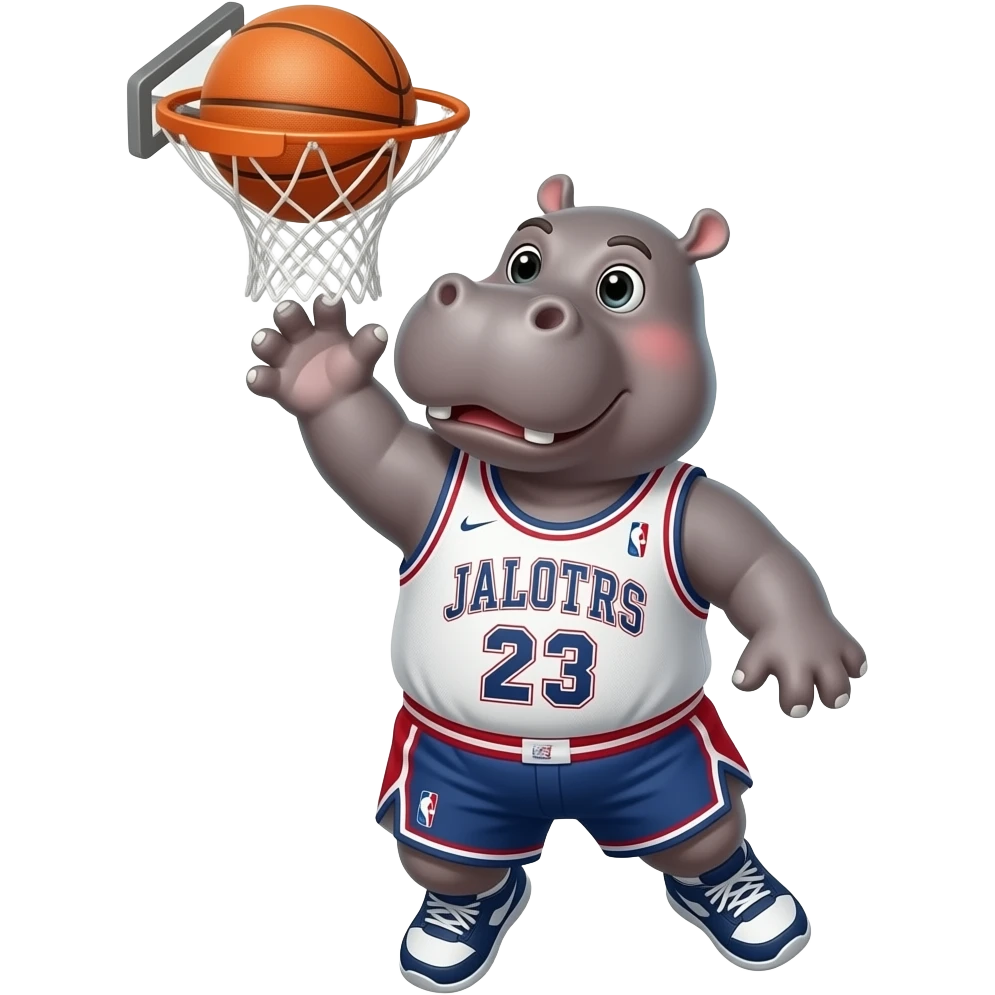 hippopotamus wearing basketball jersey dunk like dr j emoji