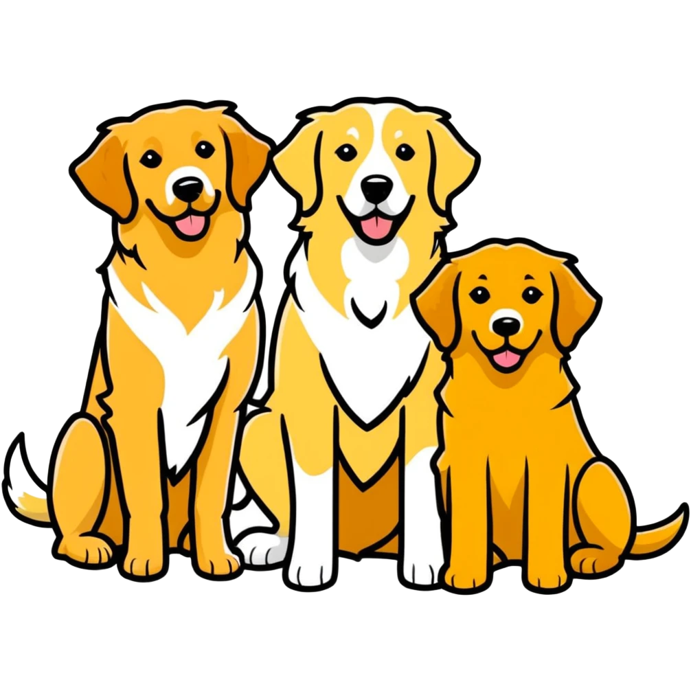 Three golden retrievers 2 white one brown emoji