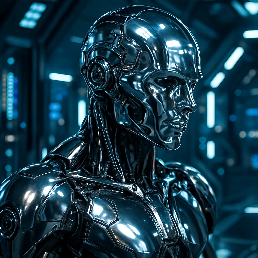 metal head, futuristic android with chrome head, sci-fi style emoji