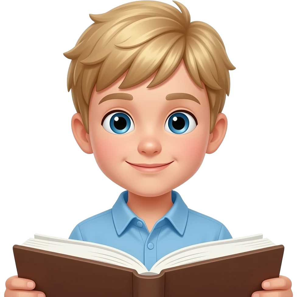 young blonde boy reading emoji