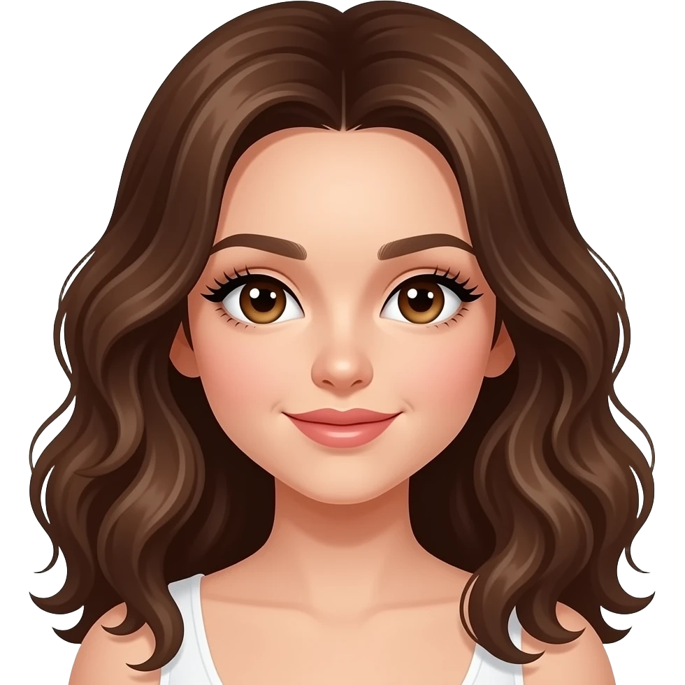 Pretty  white girl wit brown eyes and brown long curly hair and very long lashes emoji