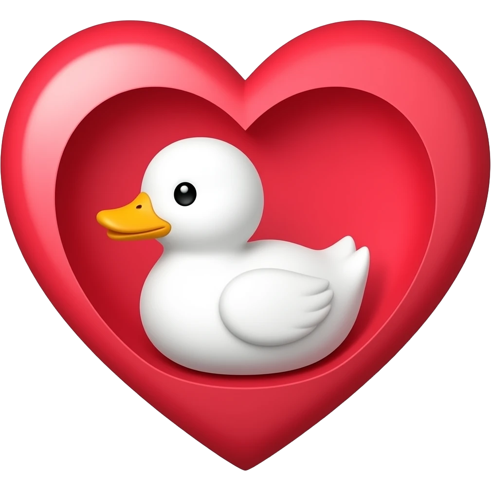 Big heart with a baby white tiny duck emoji