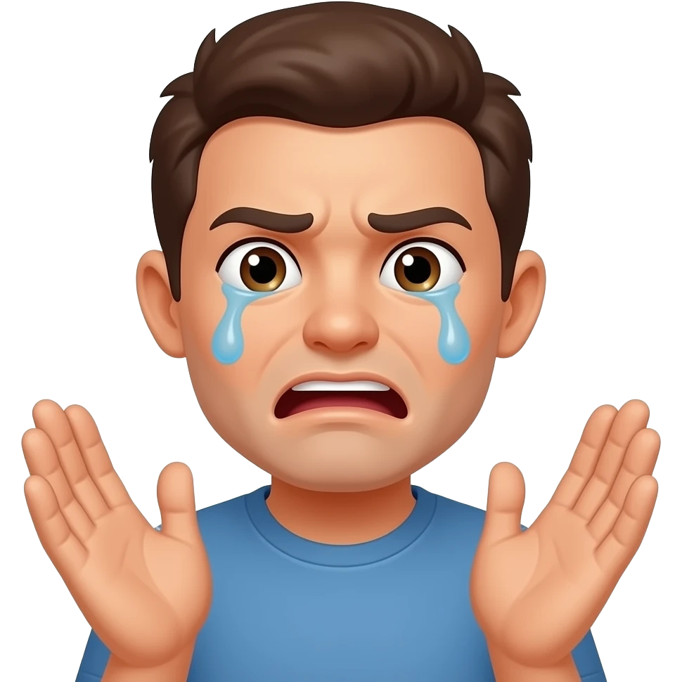 Shock sad emoji with crying angrh eyes and claping hands like it says wow emoji