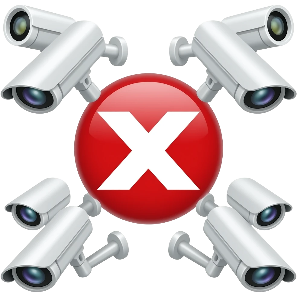 Red filled circle with white X, CCTV on end points of X emoji