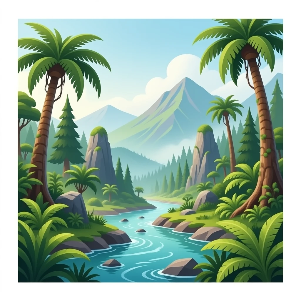 hacme un paisaje de la epoca de los dinosaurios sin dinosaurios emoji