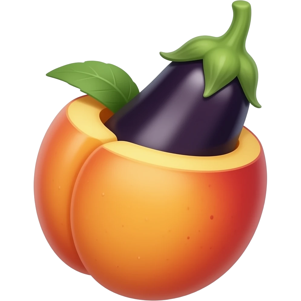 Eggplant slightly inserted into a peach emoji