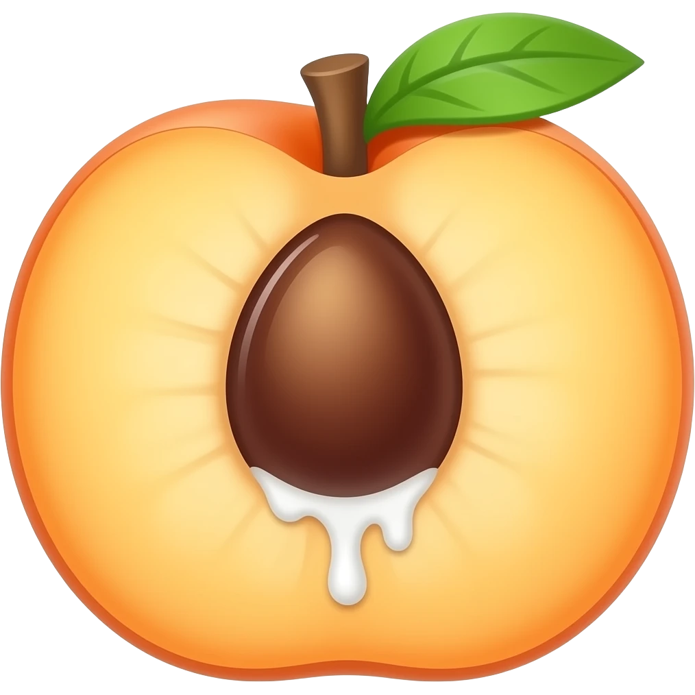Make a peach emoji with a oval hole and white cream dripping out of it emoji