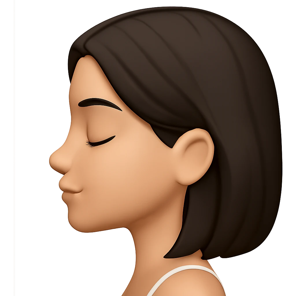 Create a side profile view of this girl's head in Apple emoji style with eyes closed, relaxed and content expression. The image should have a 3D look with soft shading and a transparent background, capturing the essence of Apple style emojis. emoji