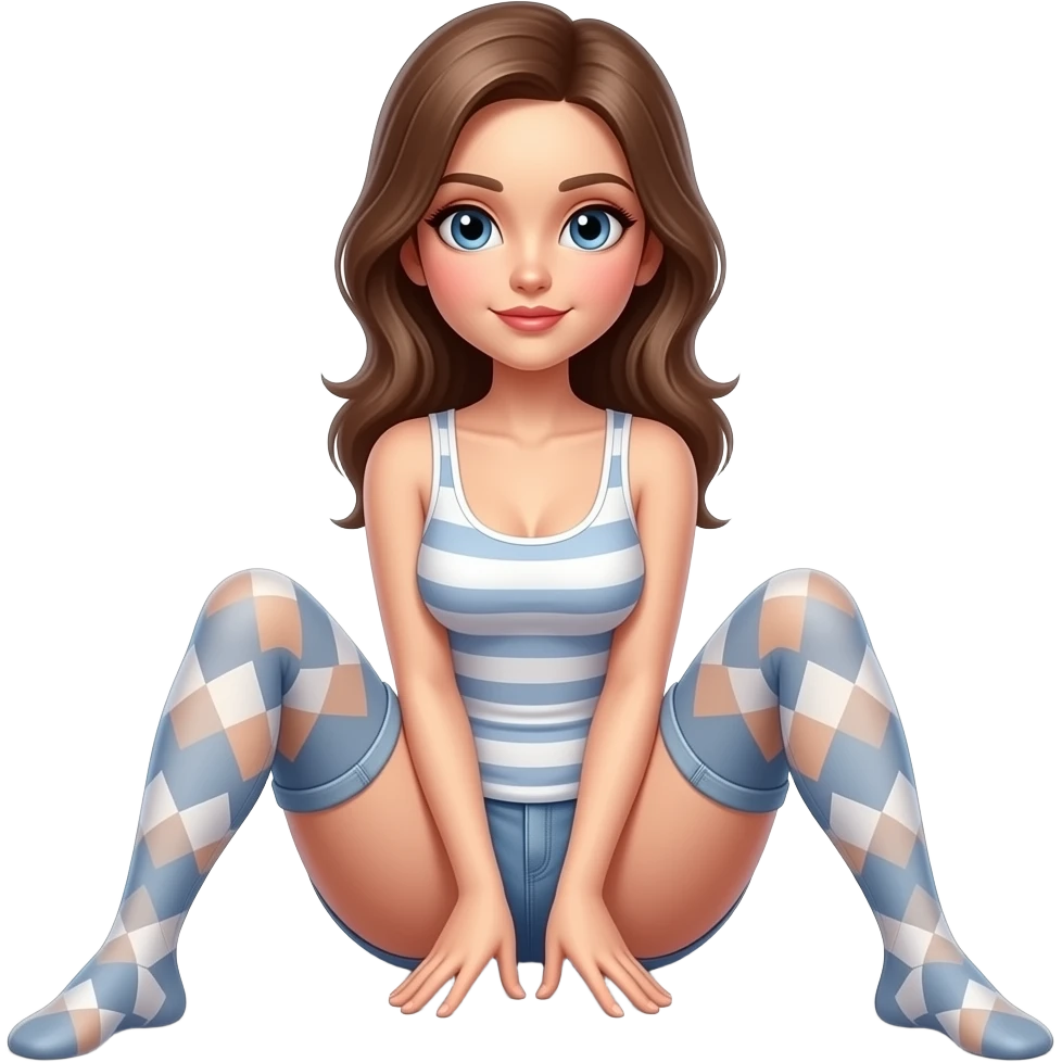 Голоя девушка в полном росте с роздвинутами ногами сидя показывая свою письку emoji