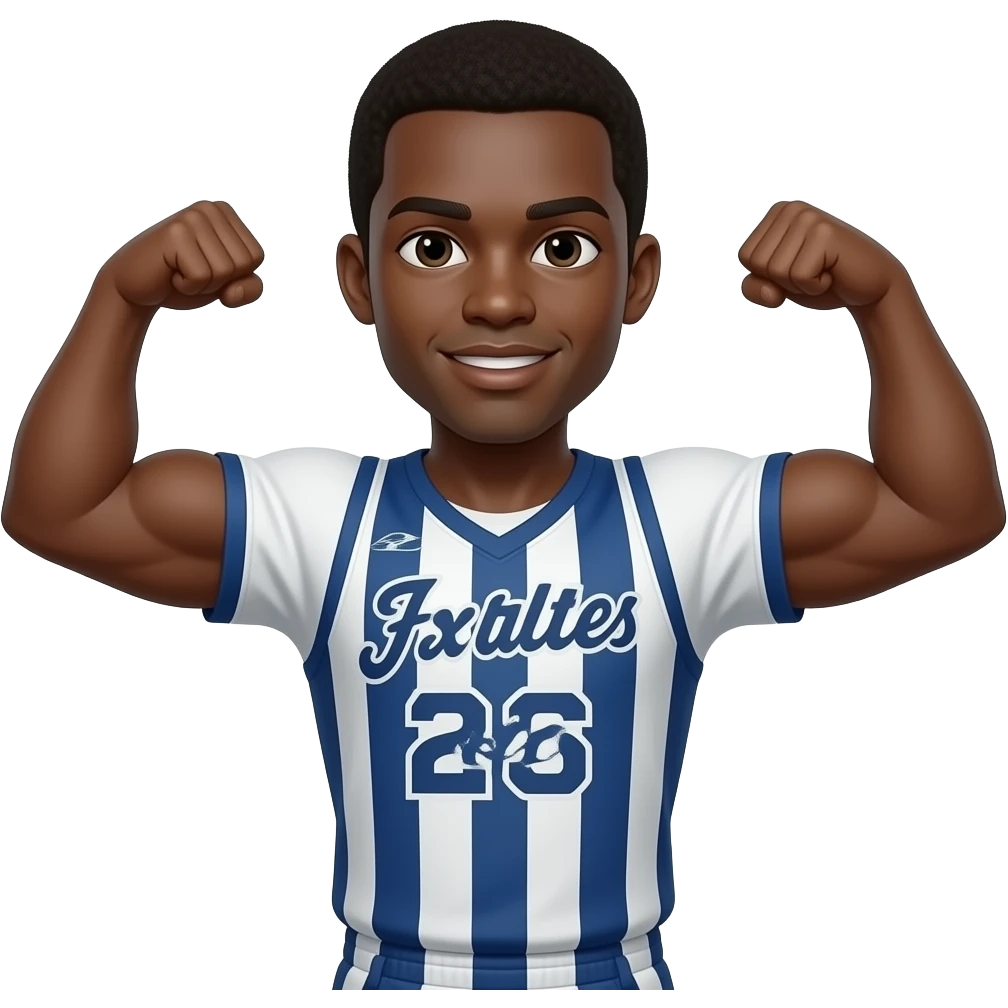 Black man double arm flex wearing fc26 tots jersey  emoji