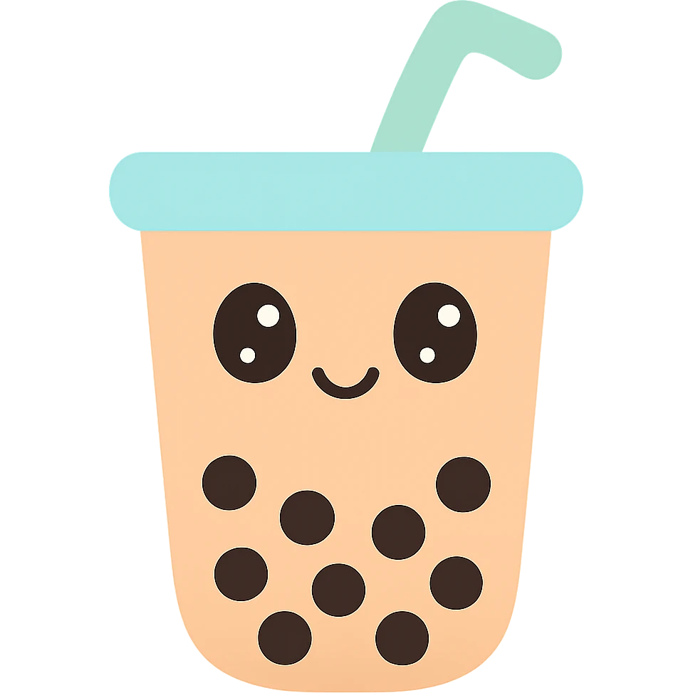 classic bubble tea paper cup with a straw, cute and appealing emoji