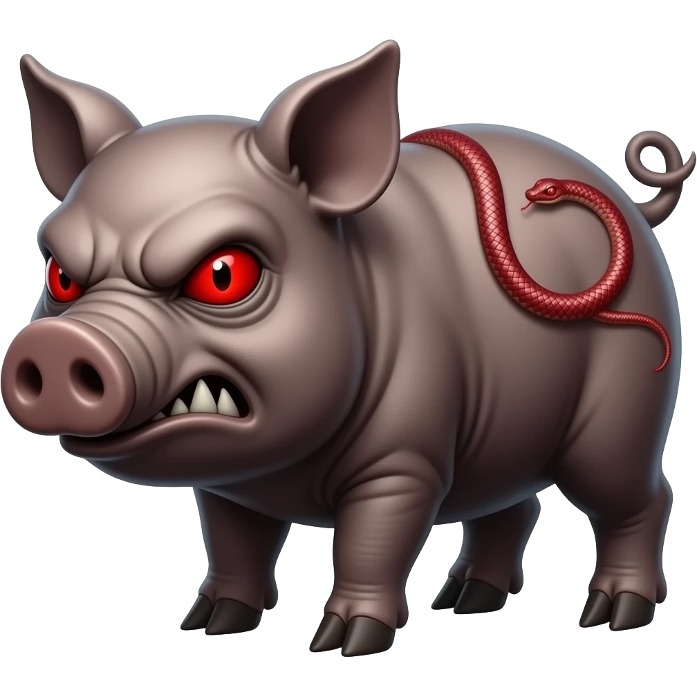 Scary evil angry Demonic pig With serpent red eyes emoji