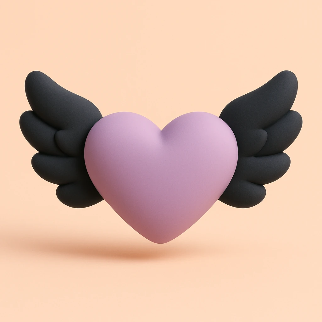 gothic heart with black feathers, mochi style emoji