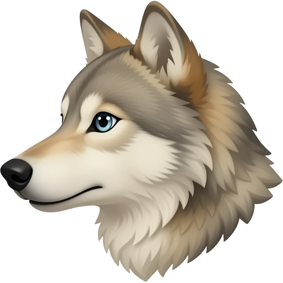 beige adult wolf head realistic Turn sideways light blue gray eyes emoji
