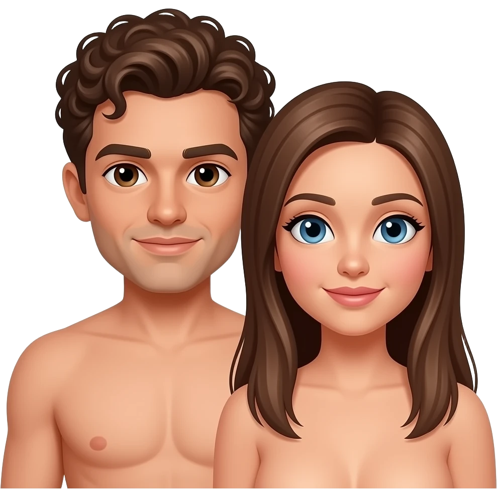 Nsfw light brown man with curly hair, light brown woman with straight hair couple naked emoji