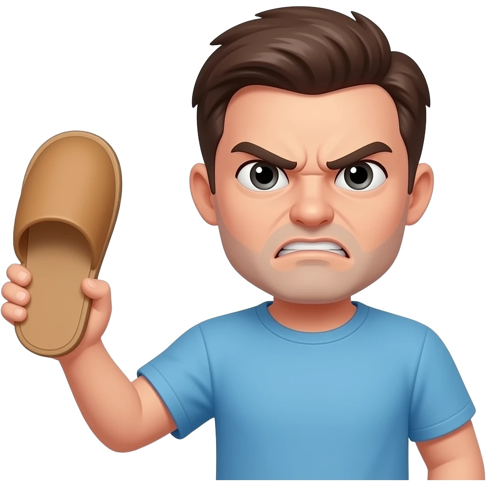 create an angry smiley emoji holding a slipper emoji